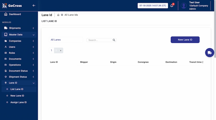 Vista del dashboard principal de GoCross